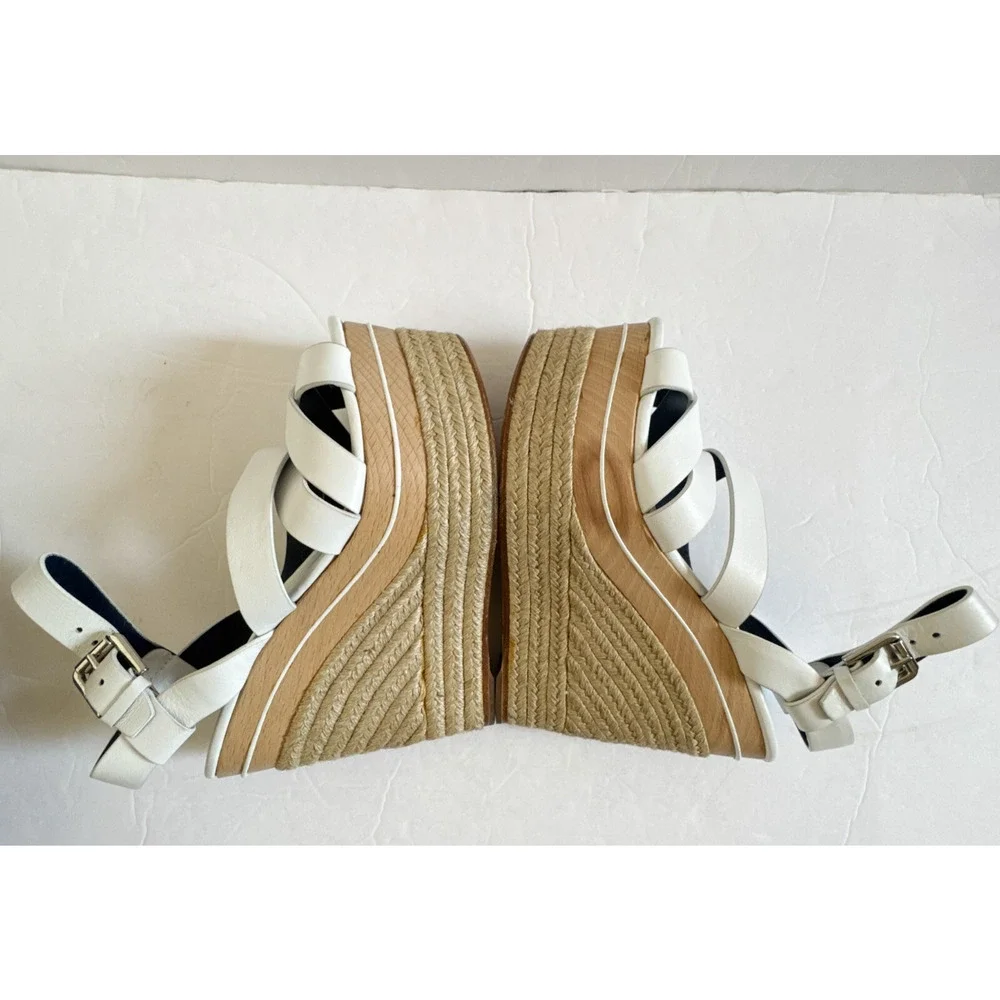 Ralph Lauren Purple Label Erin Espadrille Wedge Platform White Leather 37.5 - Picture 4 of 16